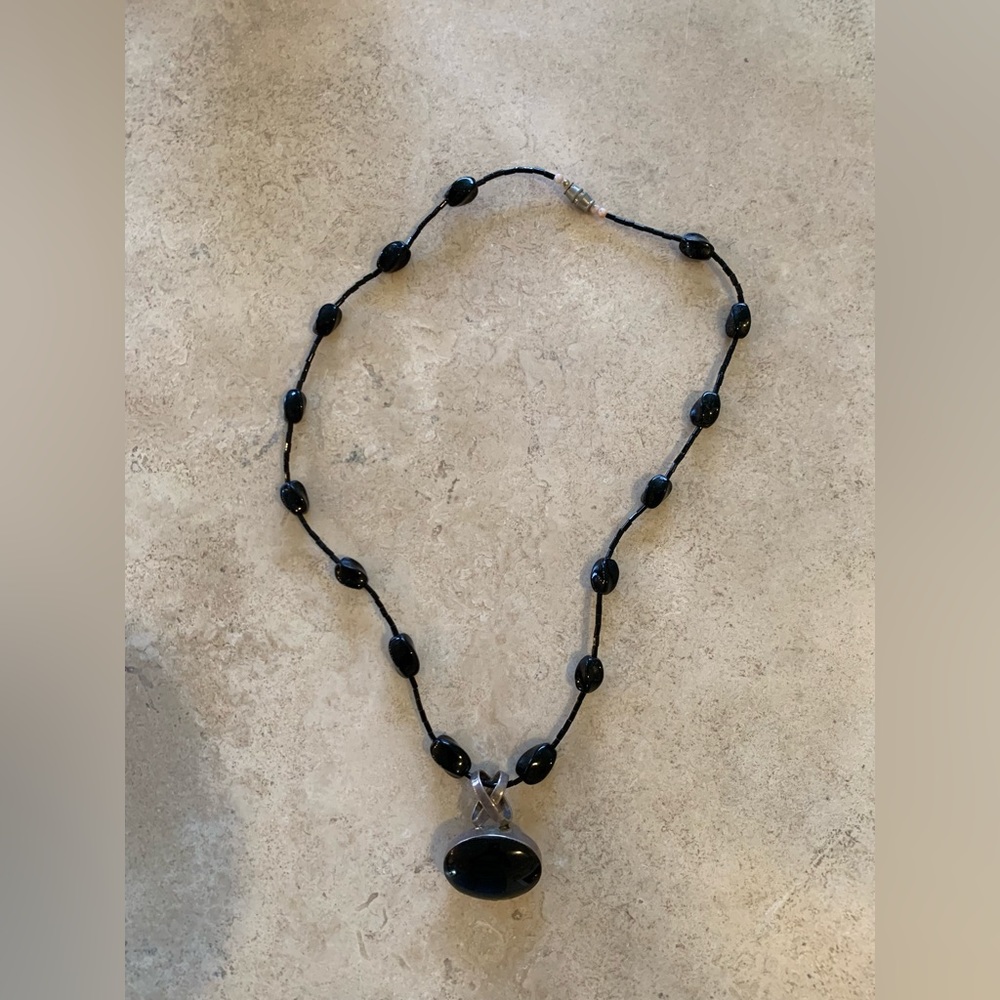 Fashion Jewelry 22” Necklace with black center stone